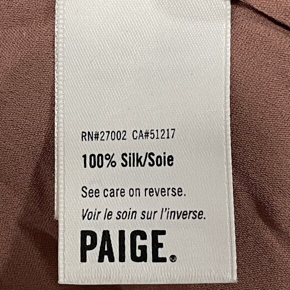 Paige Dusty Pink 100% Silk Long Sleeve Flowy Blouse Top Keyhole Flowy Size XS - Picture 6 of 12